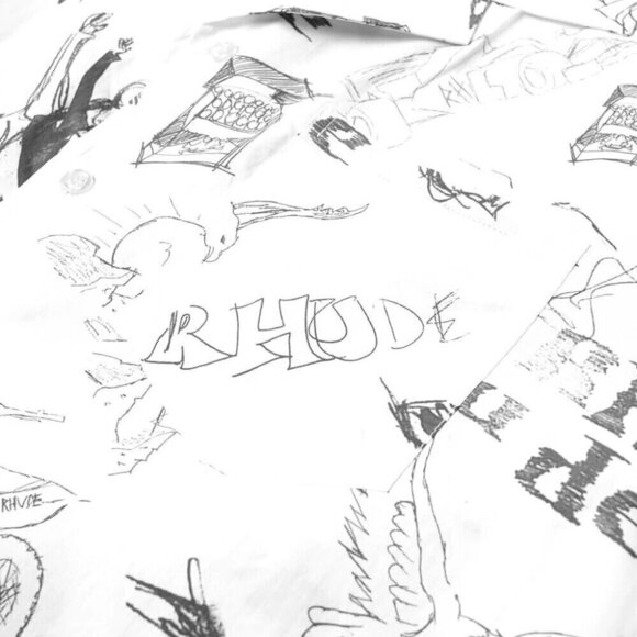 Rhude Doodle Hawaiian Shirt Size XS White Gray Unisex styling NWT - Picture 13 of 13